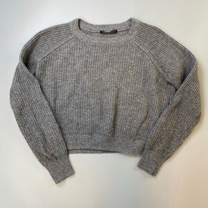 Brandy Melville Sweater Gray Ribbed Knit Crew Neck Cropped One Size Basic Wool